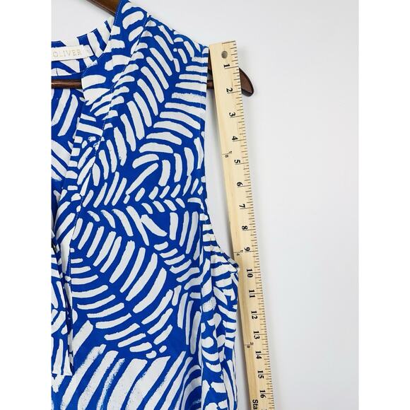 Marie Oliver Blue & White M Silk Sleeveless Midi Dress Palm Leaf Print - Picture 7 of 7